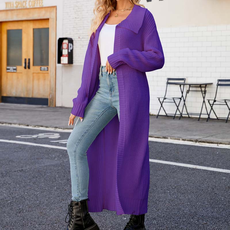 Casual Solid Colour Long Cardigan