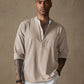 Linen V-neck Beach Long-sleeved Shirt