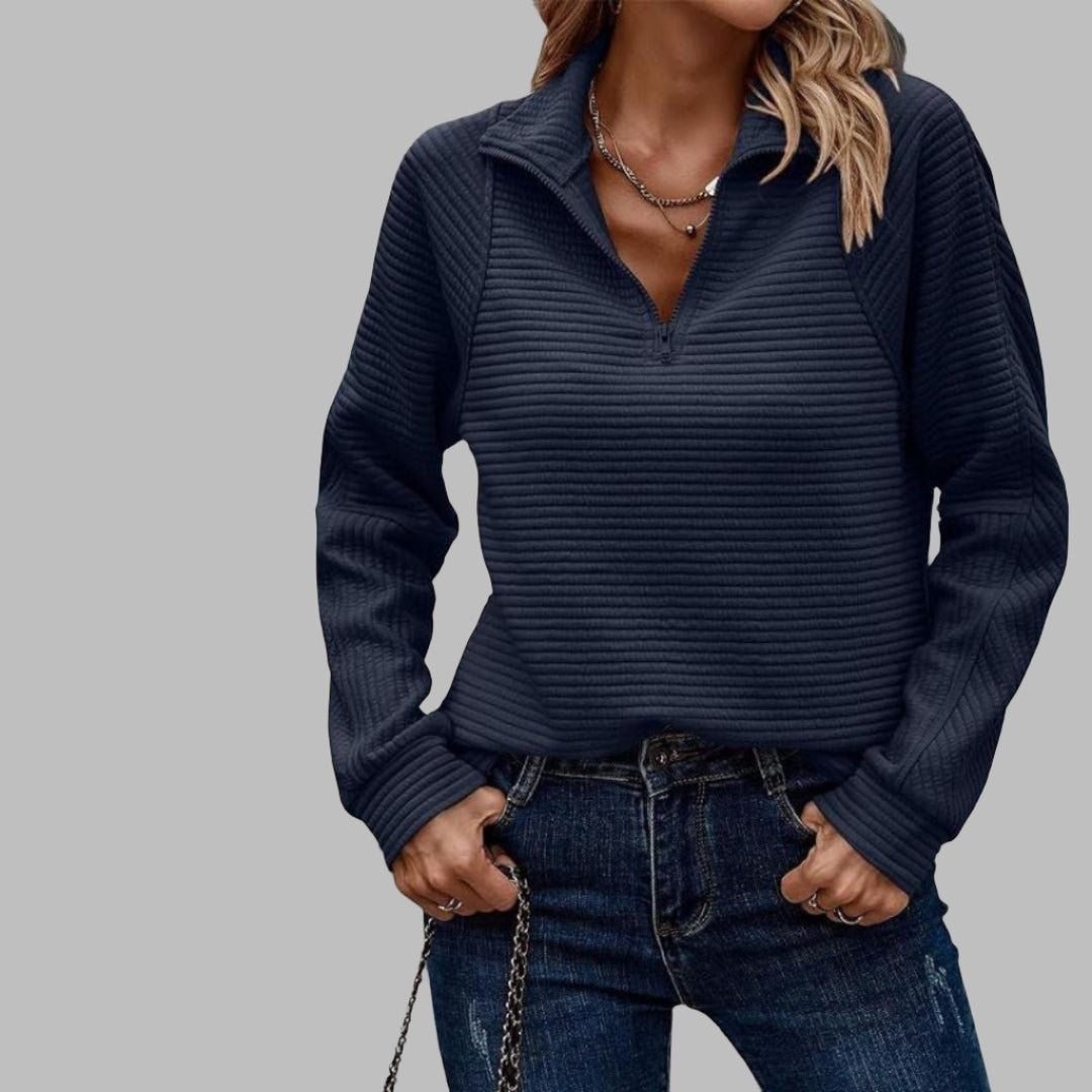 Ella | Elegant V-Neck Sweater With Zipper Neckline