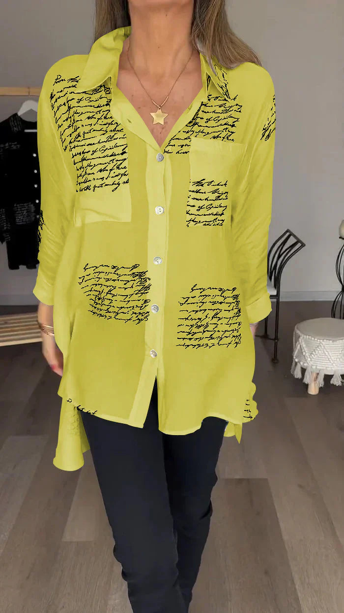 Sofia - Letter Print Fashion Lapel Shirt