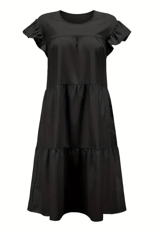 Casual Ruffle Hem Ruched Midi Dress