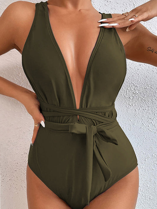 TIED CRISSCROSS ONE-PIECE SWIMSUIT