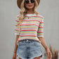 SAYLOR STRIPPED HALF SLEEVE KNIT TOP