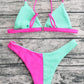 COLOR BLOCK RIBBED BIKINI SET