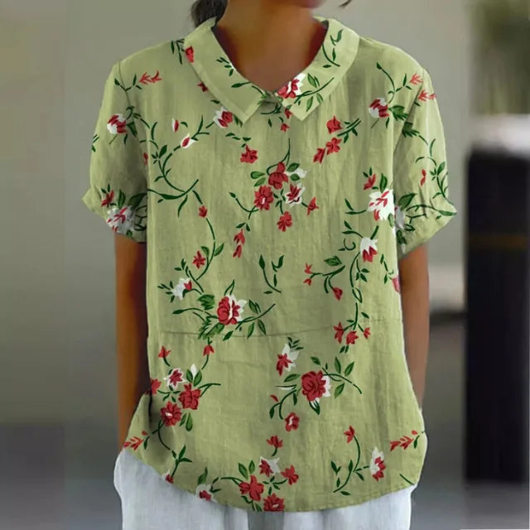 Melinda | Floral Cotton-linen Blouse