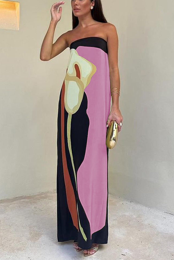 Jaime Abstract Floral Print Off-Shoulder Maxi Dress