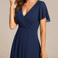 V-neck ruffled short-sleeved dress