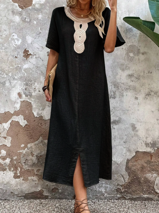 Cotton and Linen Slit Loose Dress