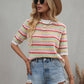 SAYLOR STRIPPED HALF SLEEVE KNIT TOP