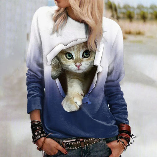 Cat Print Gradient T-Shirt