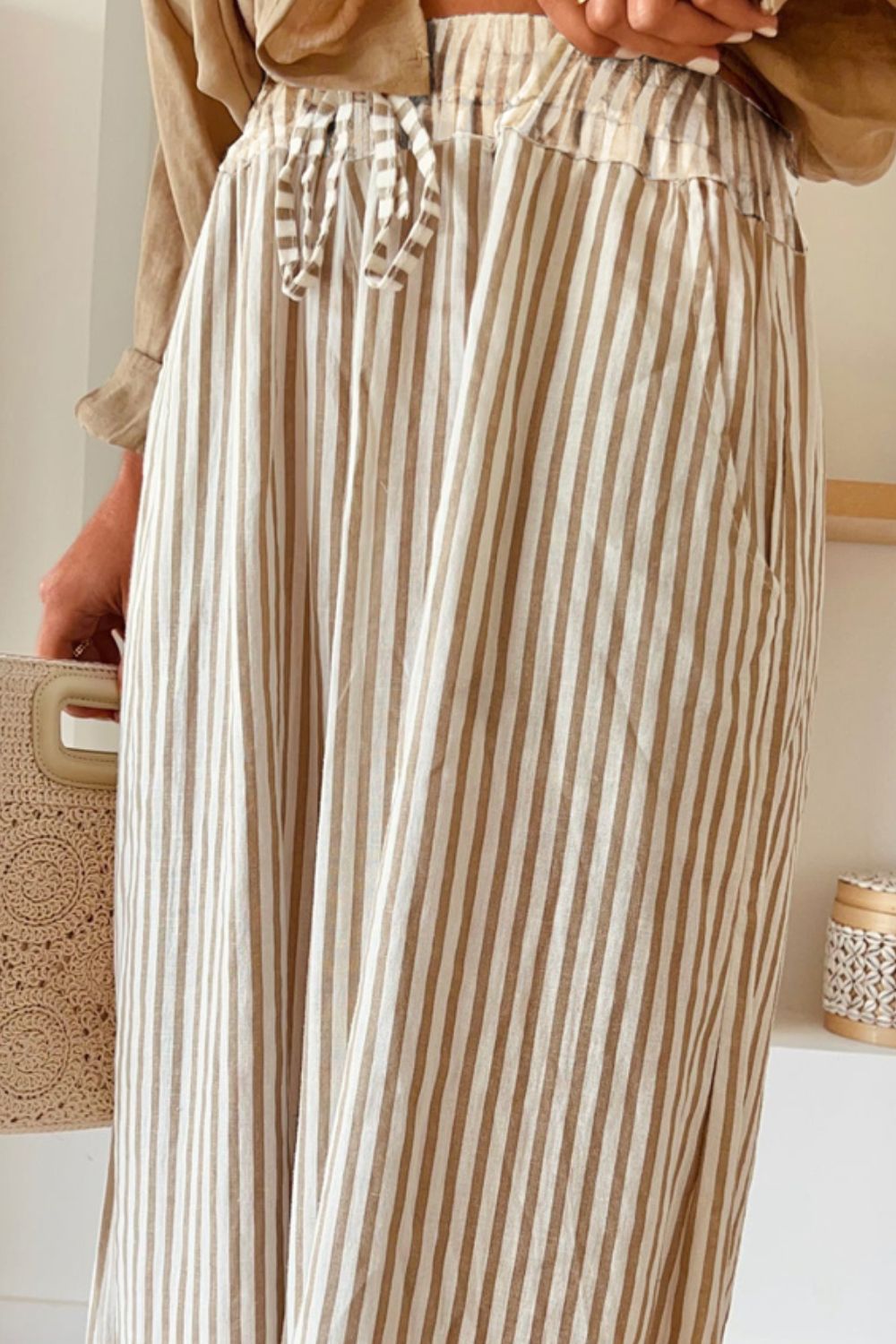 LINDLEY POCKETED STRIPE WIDE LEG PANTS