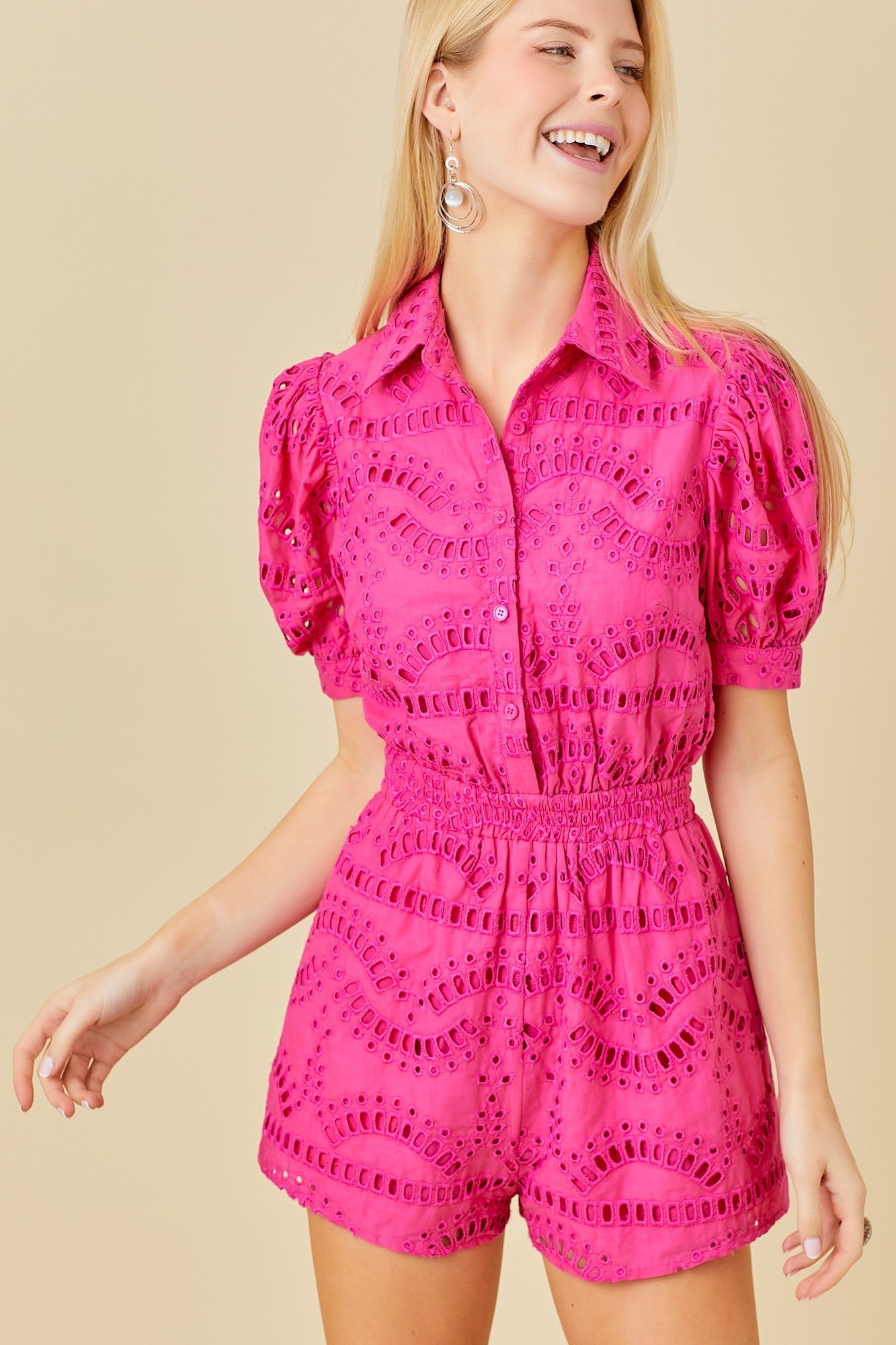 BROOKLYN EYELET PUFF SLEEVE ROMPER