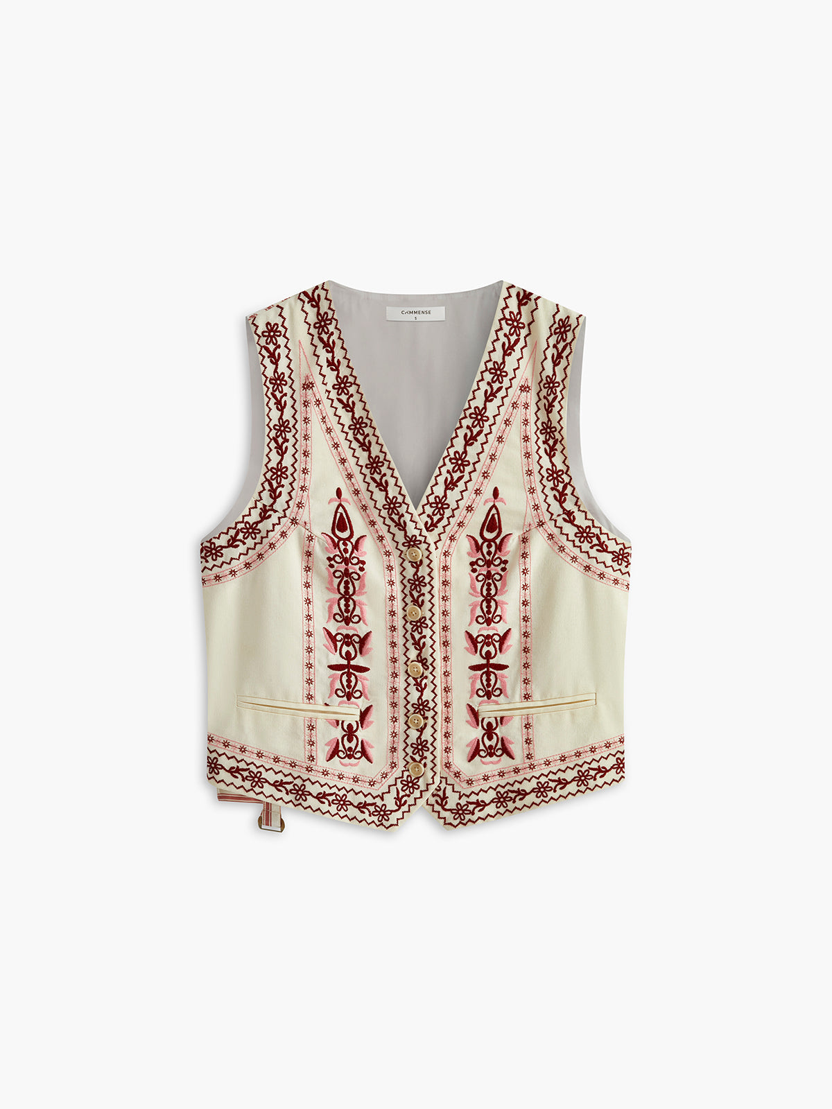 Embroidered Sleeveless Belted Back Vest