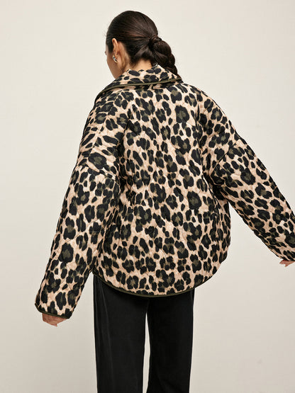 Leopard Printed Lapel Winter Coat