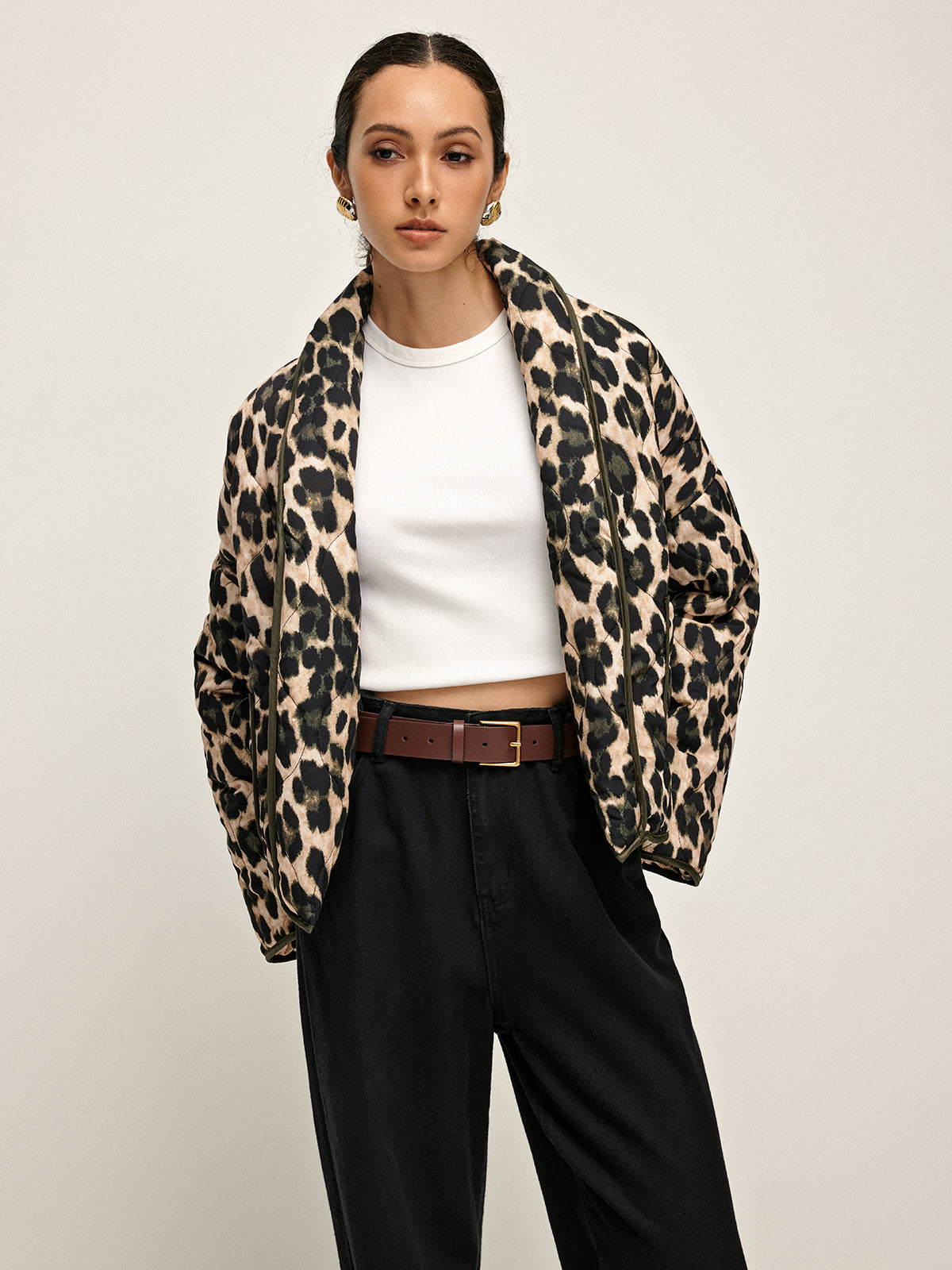 Leopard Printed Lapel Winter Coat