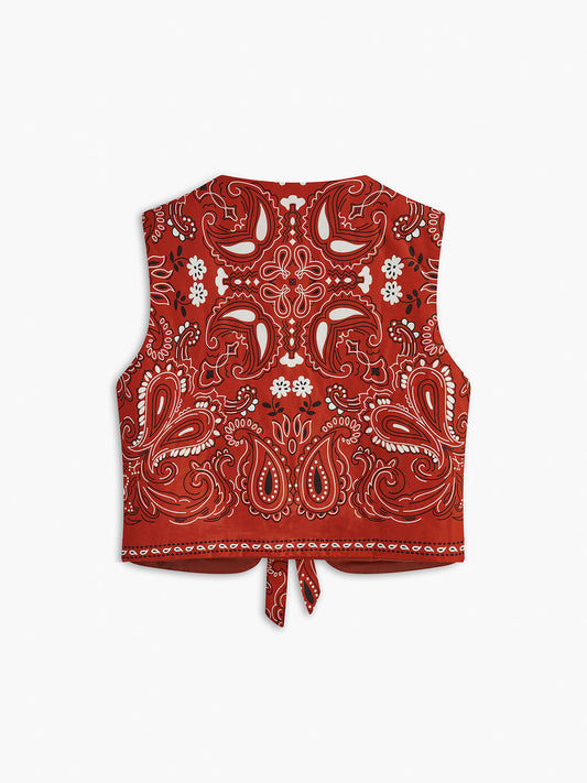 Paisley Printed Tie Front Vest