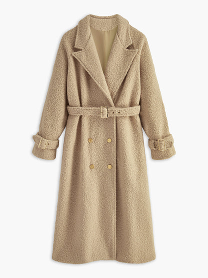 Buckle Belted Long Faux Fur Coat