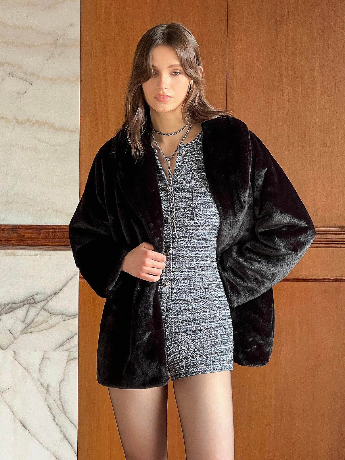 Ultra Warm Draped Faux Fur Coat