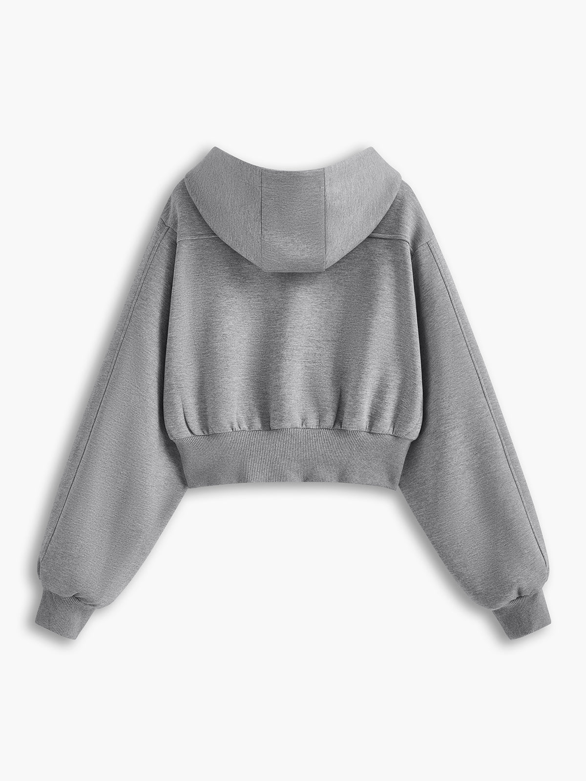 Solid Long Sleeve Zip Crop Hoodie