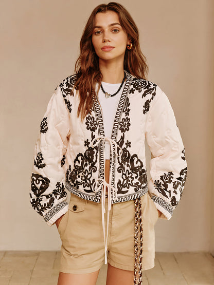 Boheme Printed Lace Up Short Jacket