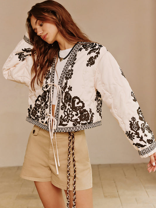 Boheme Printed Lace Up Short Jacket