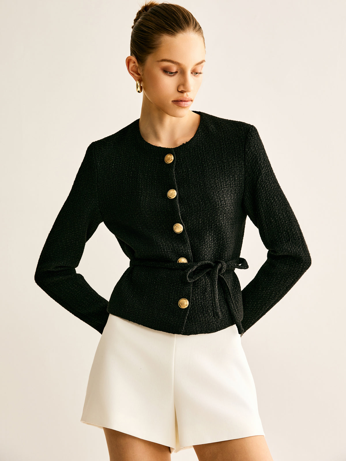 Rope-Belted Button Blazer