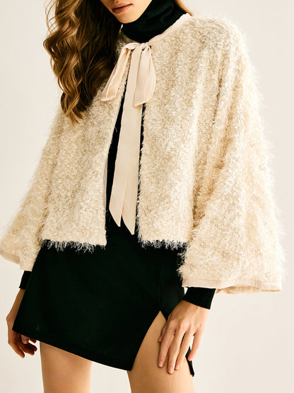 Tie Neck Fuzzy Blazer