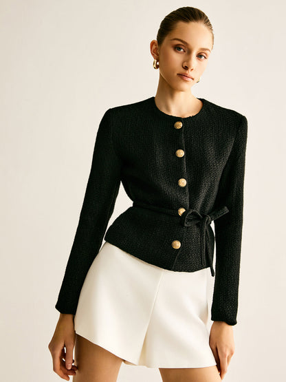 Rope-Belted Button Blazer