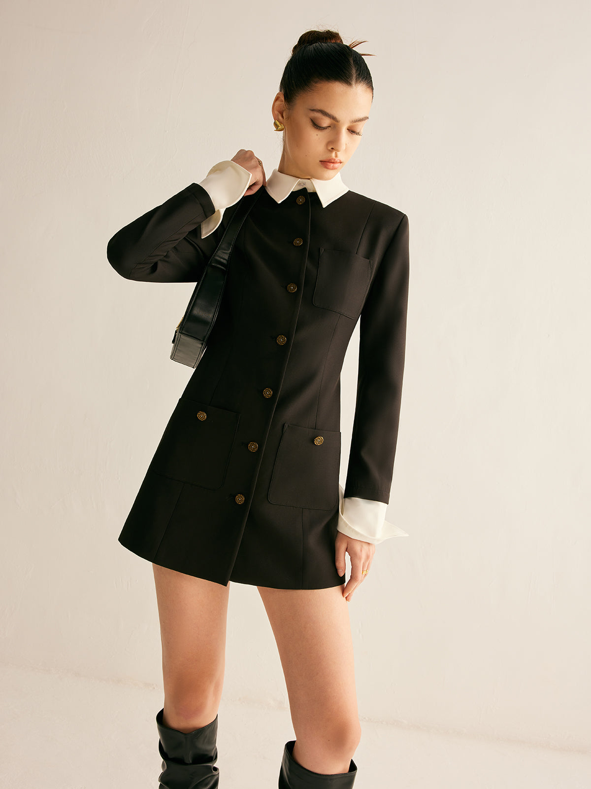 Adjustable-Collar Slim Blazer Dress