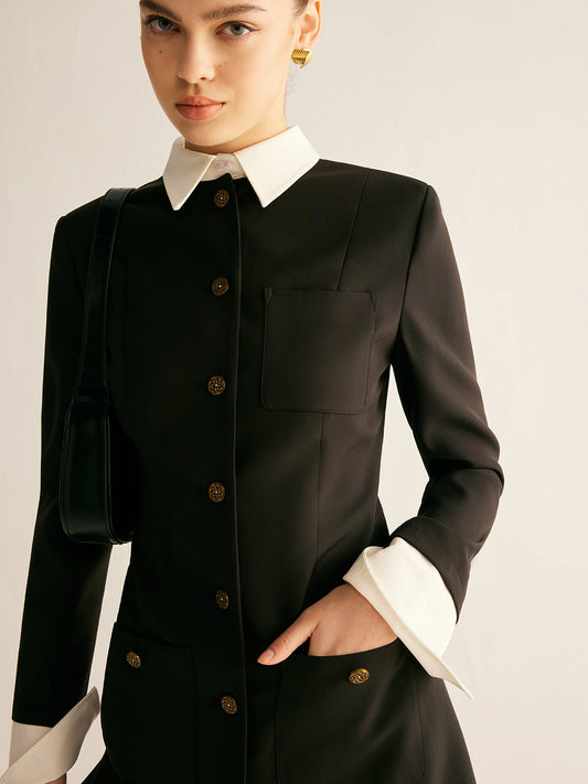 Adjustable-Collar Slim Blazer Dress