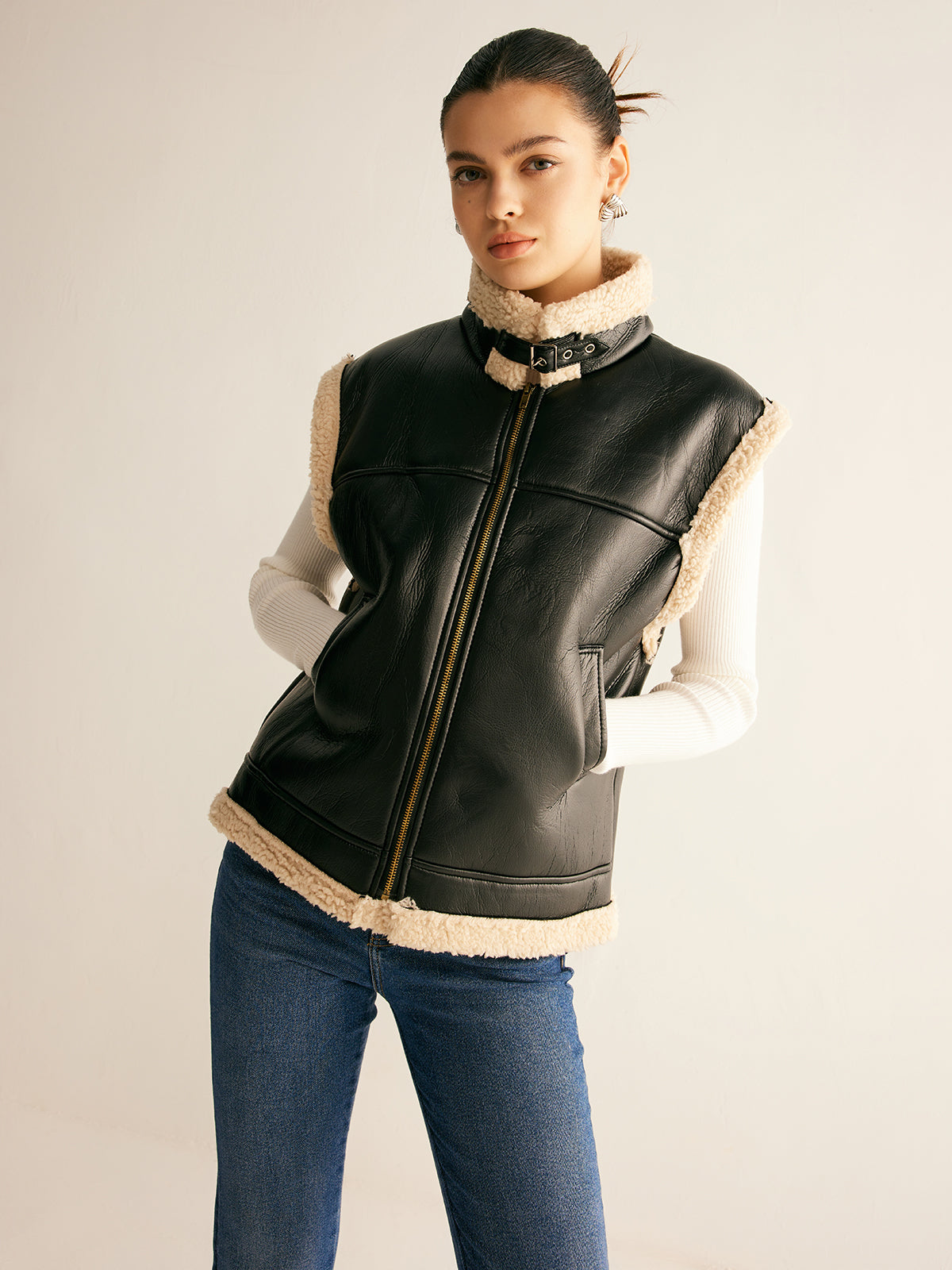 Teddy Lined PU Leather Vest