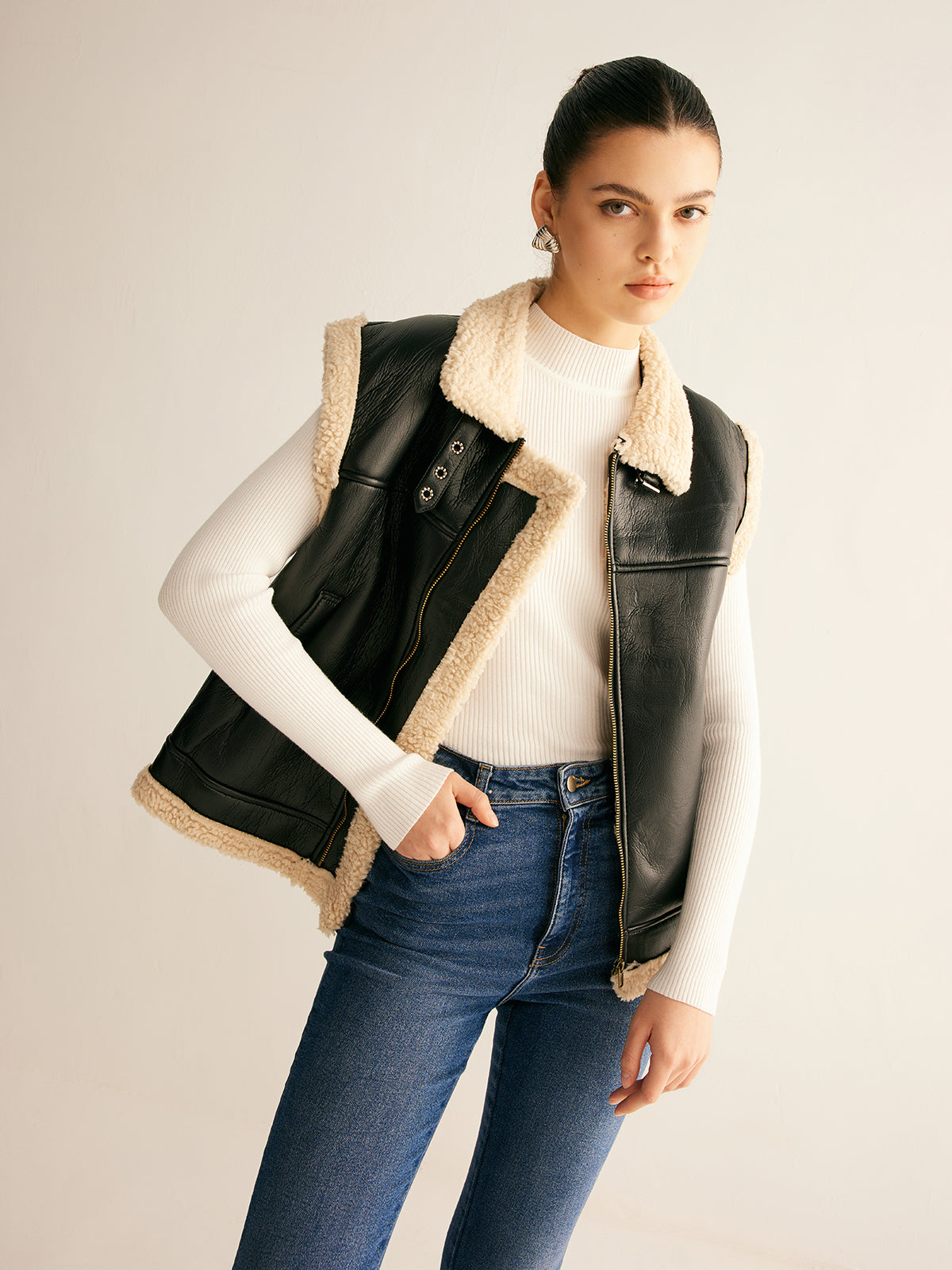 Teddy Lined PU Leather Vest