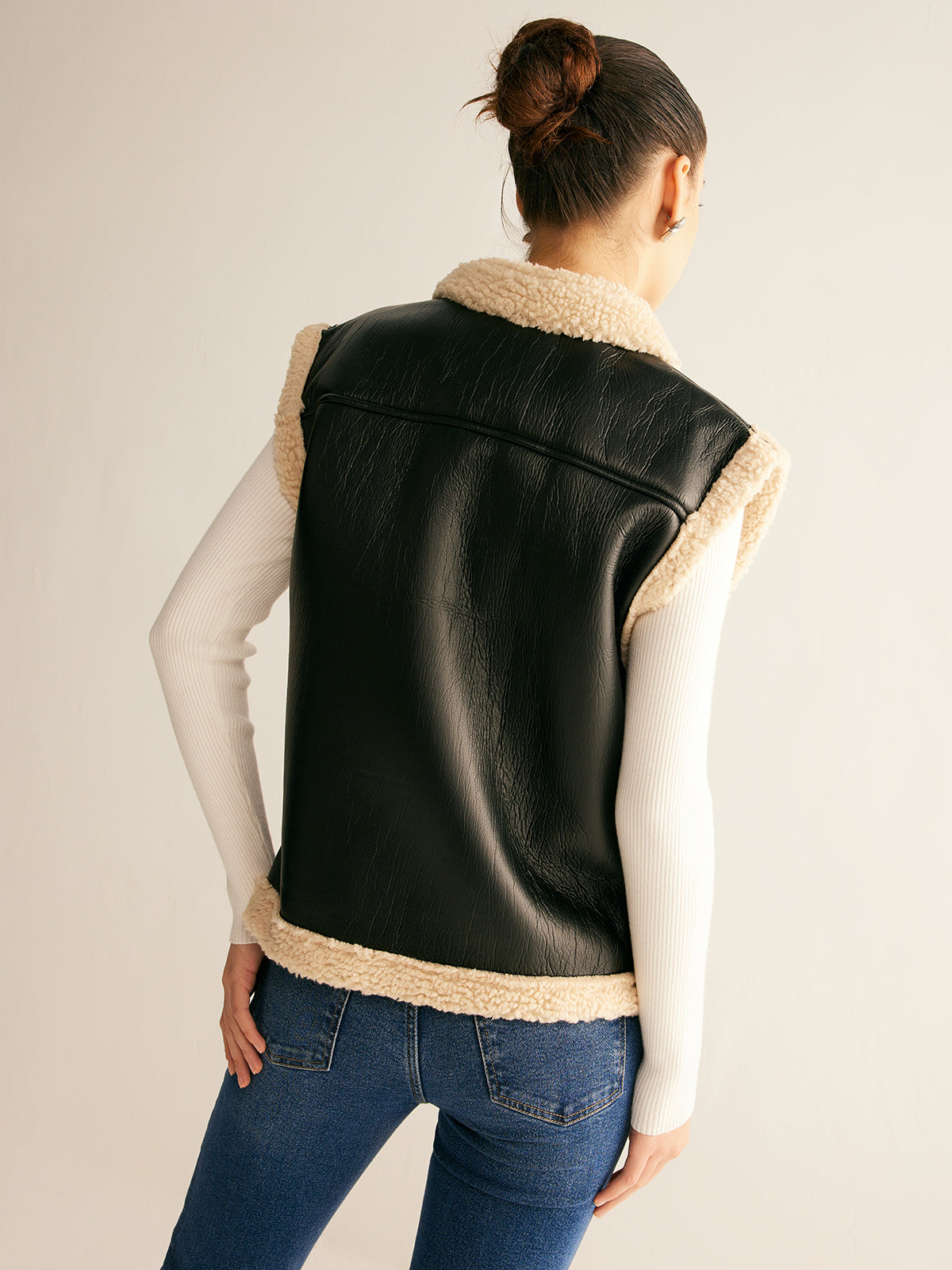 Teddy Lined PU Leather Vest