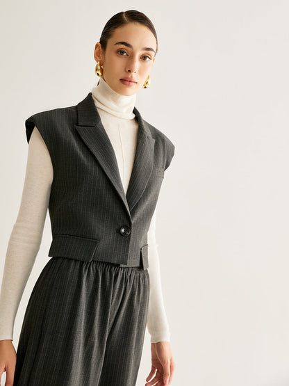 V-Neck Pinstripe Button Vest