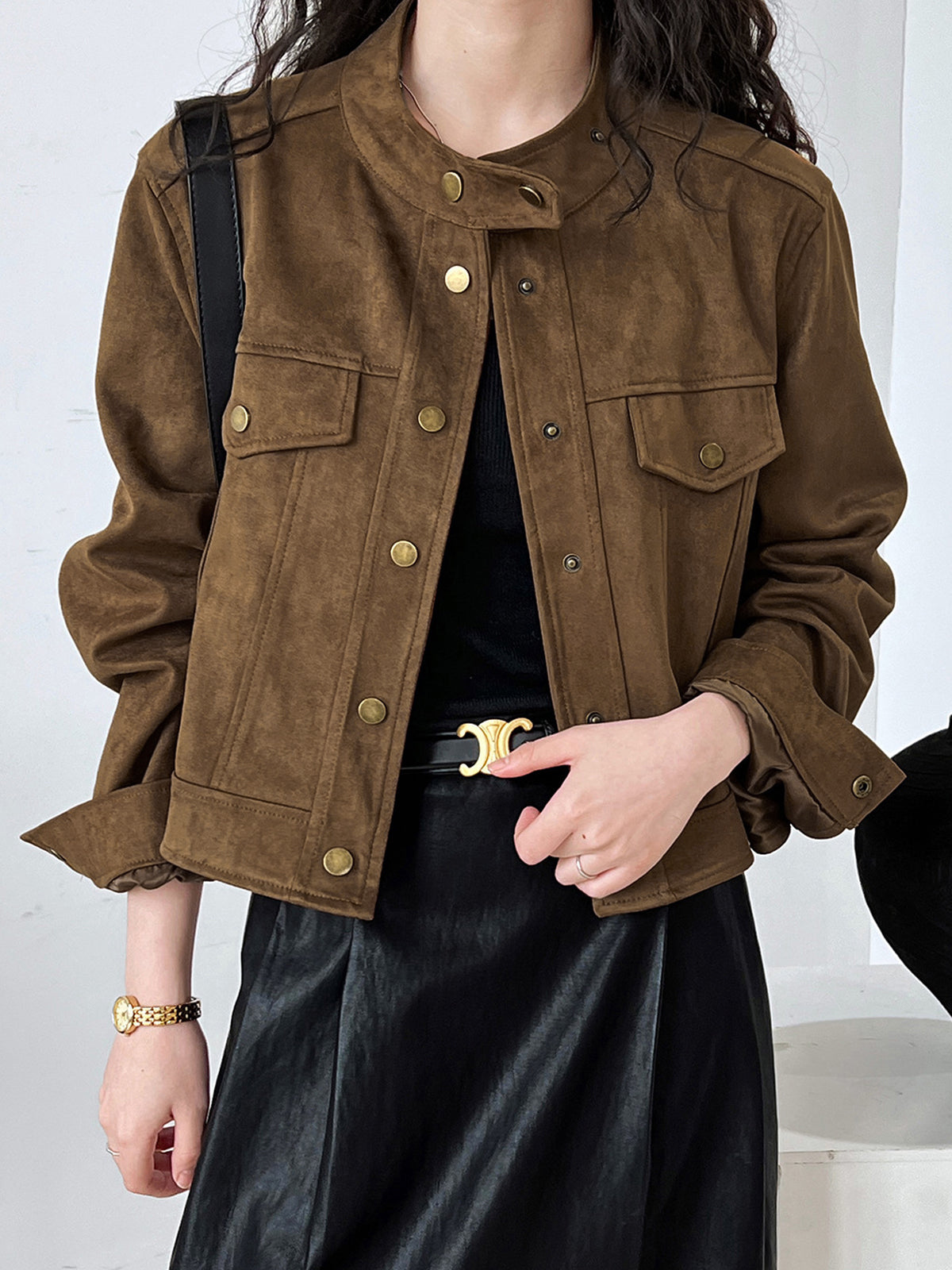 Suede Button Short Jacket