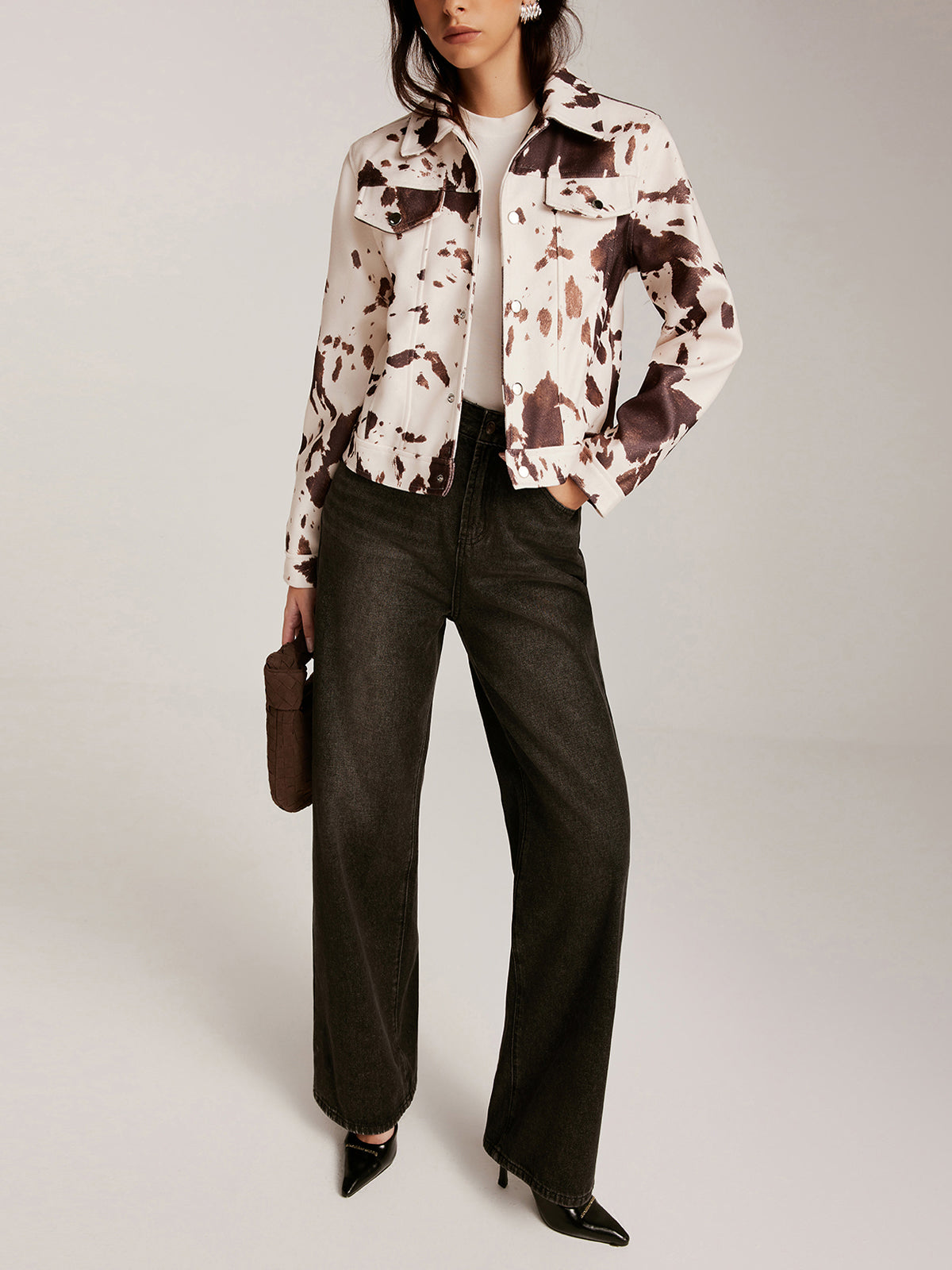 Cow Printed Tweed Short Jacket