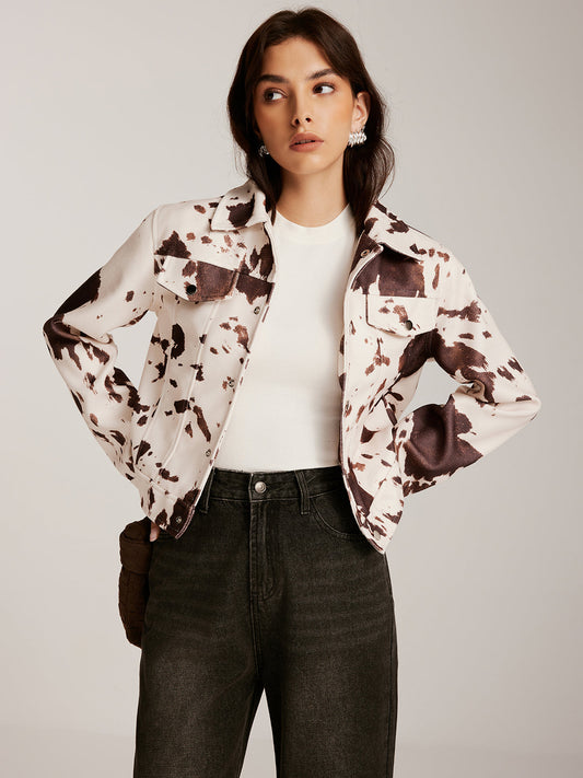 Cow Printed Tweed Short Jacket