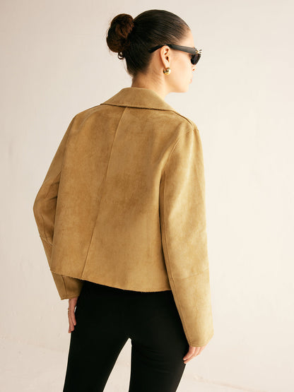 Plain Faux Leather Short Jacket