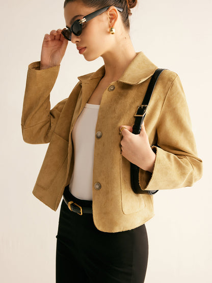 Plain Faux Leather Short Jacket