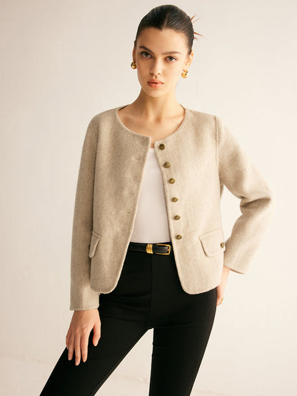 Wool-Blend Elegant Button Blazer