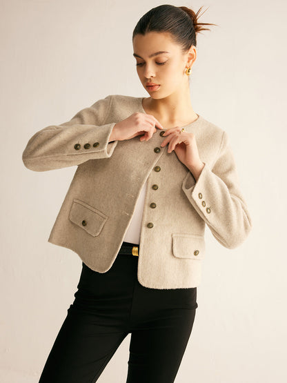 Wool-Blend Elegant Button Blazer