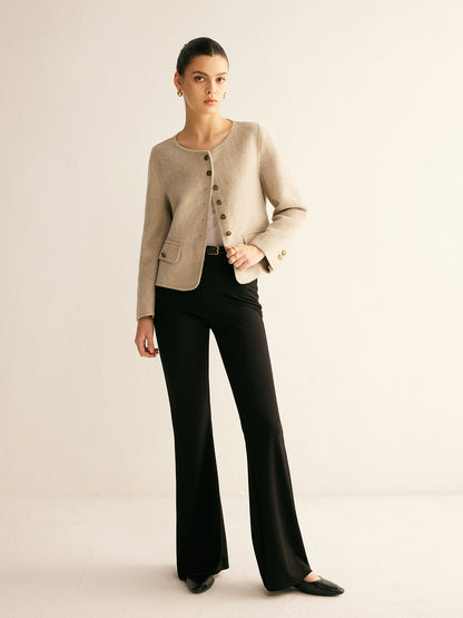 Wool-Blend Elegant Button Blazer