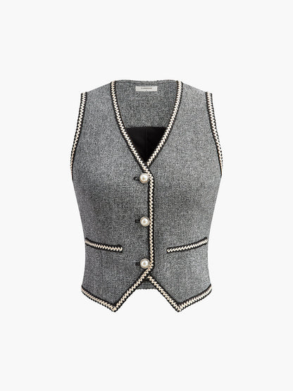 Pearl Button Split Crop Vest