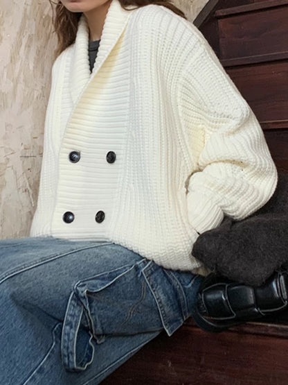 Ribbed Lapel Button Knit Outerwear