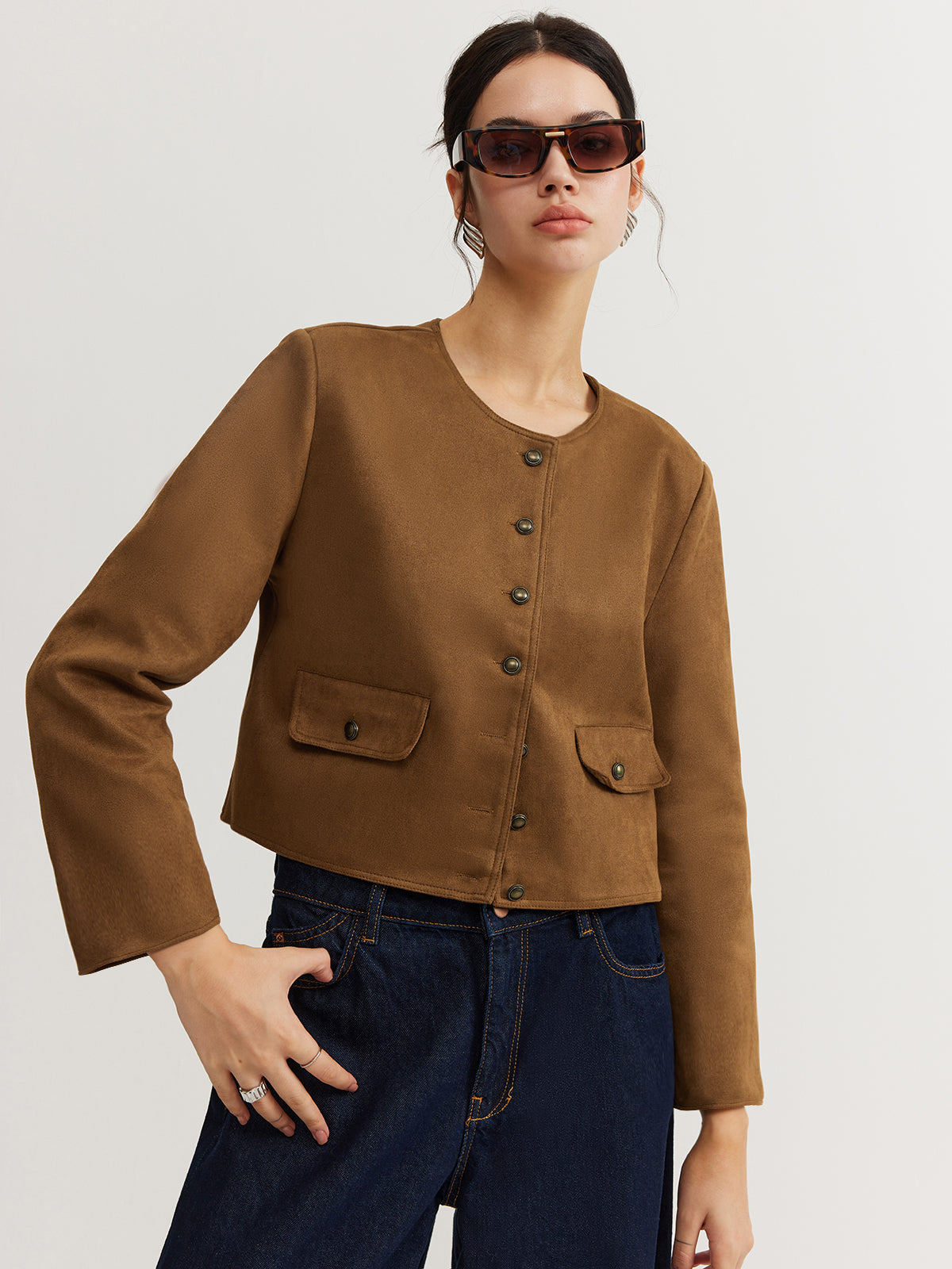 Leisure Button Suede Trench Coat