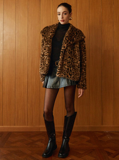 Leopard Printed Faux Fur Warm Coat