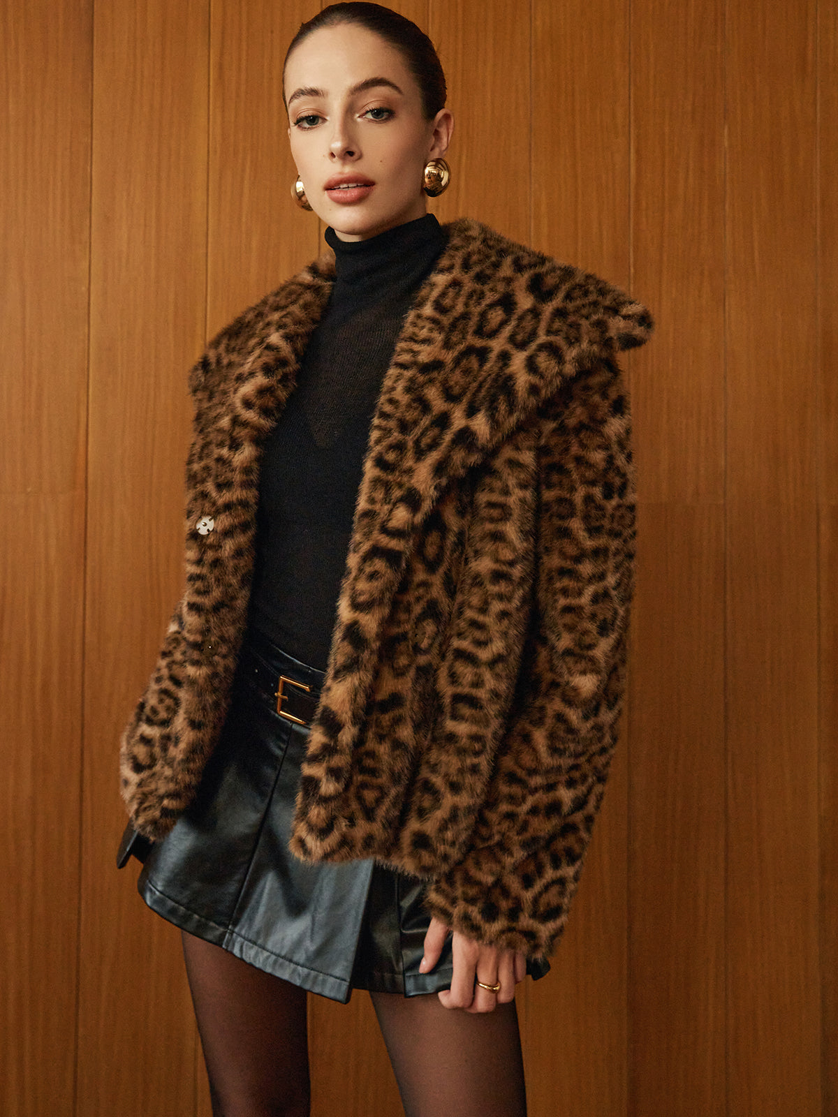 Leopard Printed Faux Fur Warm Coat