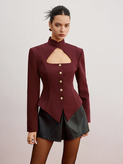 Cutout Slim Blazer With Shoulder Pads