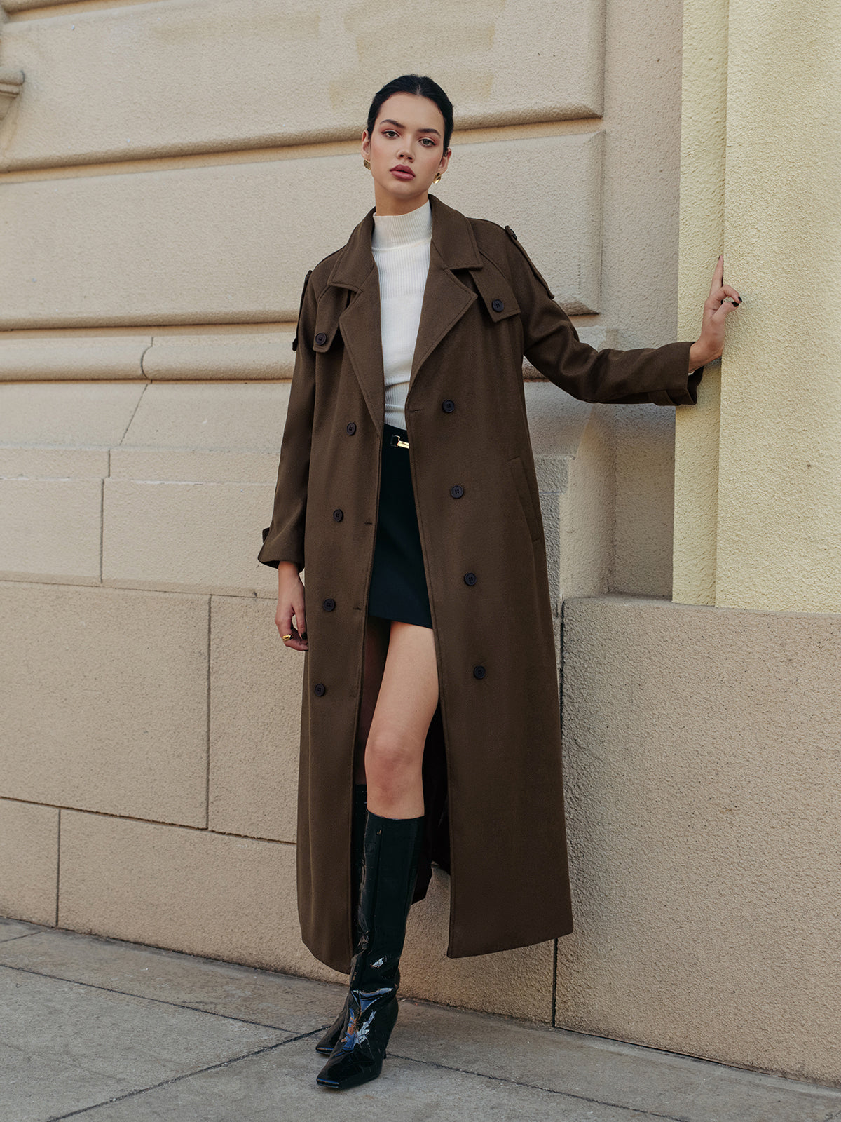 Leisure Belted Tweed Long Coat