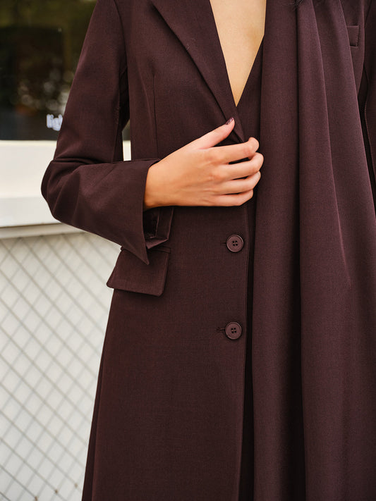 V-Neck Split Trench Coat With Scarf